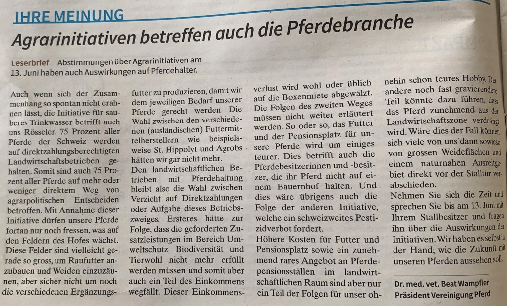 Beat Wampfler, Präsident Vereinigung Pferd
