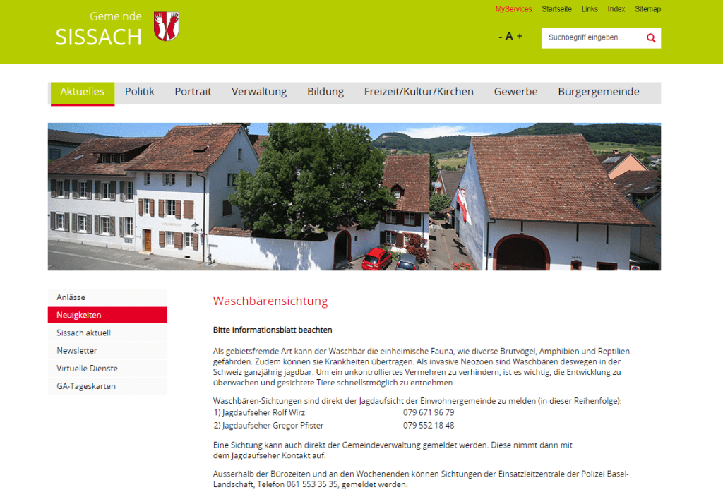 La Oficina Forestal de Basilea quiere matar mapaches.