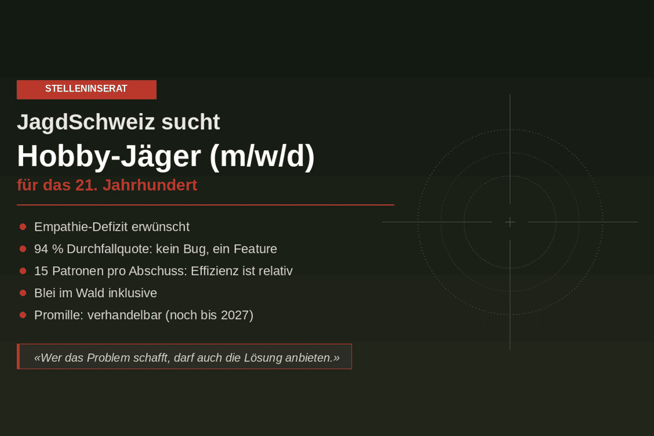 Stelleninserat: JagdSchweiz sucht Hobby-Jäger (m/w/d) für das 21. Jahrhundert