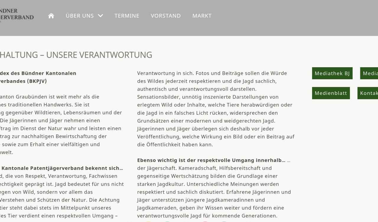 Jagd-Kodex des BKPJV auf bkpjv.ch: Unsere Haltung, unsere Verantwortung